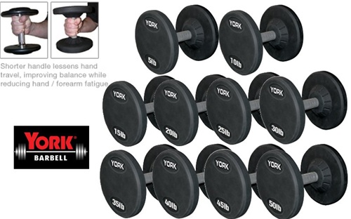 YORK 130 - 150 lb Rubber Pro Style Dumbbell Set (5 Pair)