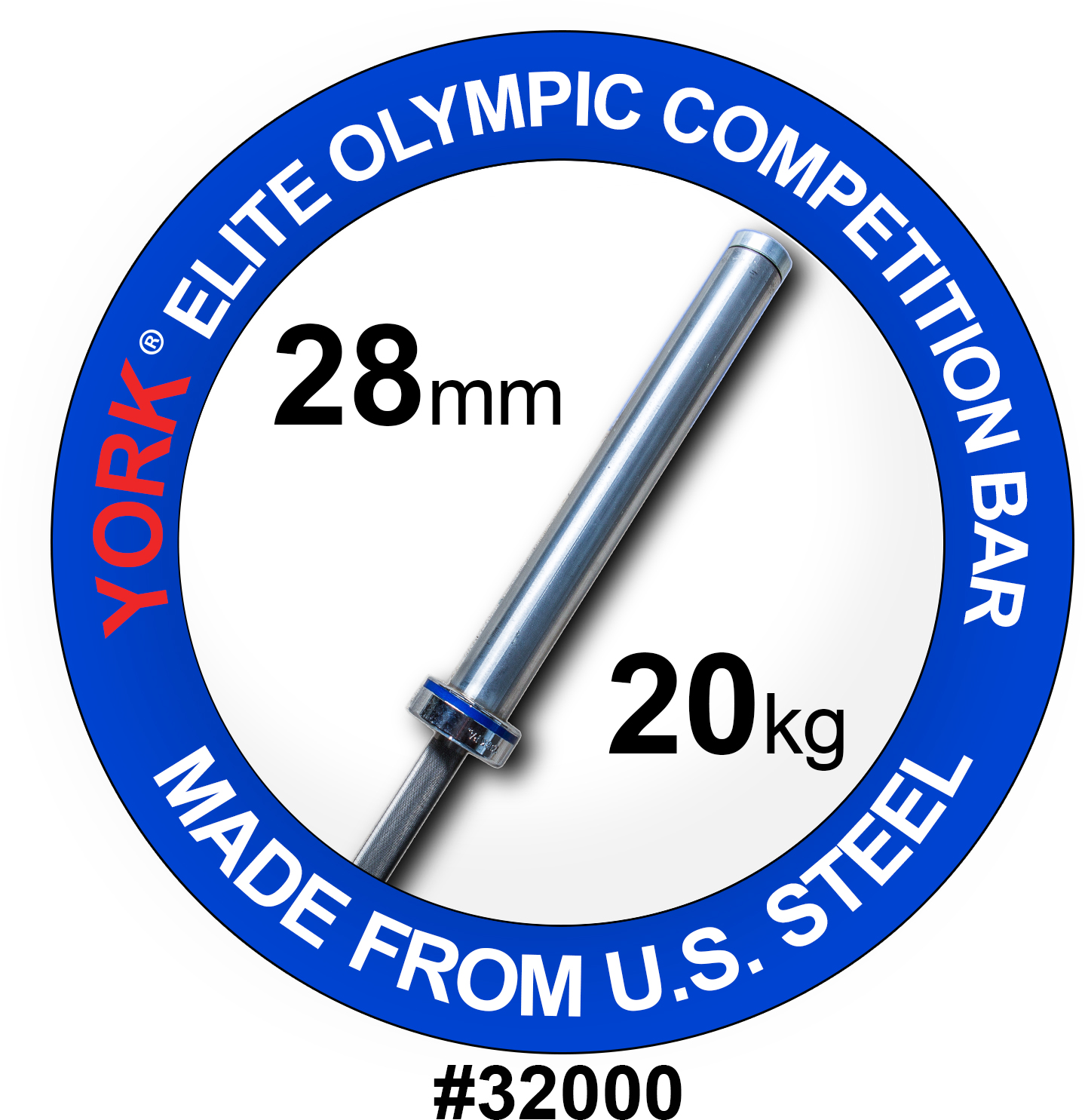 Men's 20 kg "Elite" Competition Olympic Bar - 28 mm, Needle-bearing, Satin Chrome