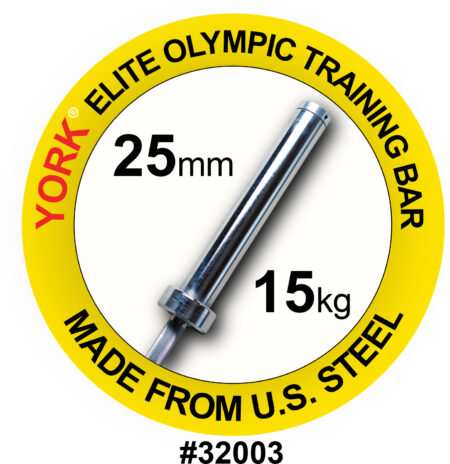 Women's 15 kg YORK Olympic Training Bar - 25 mm, Satin Chrome