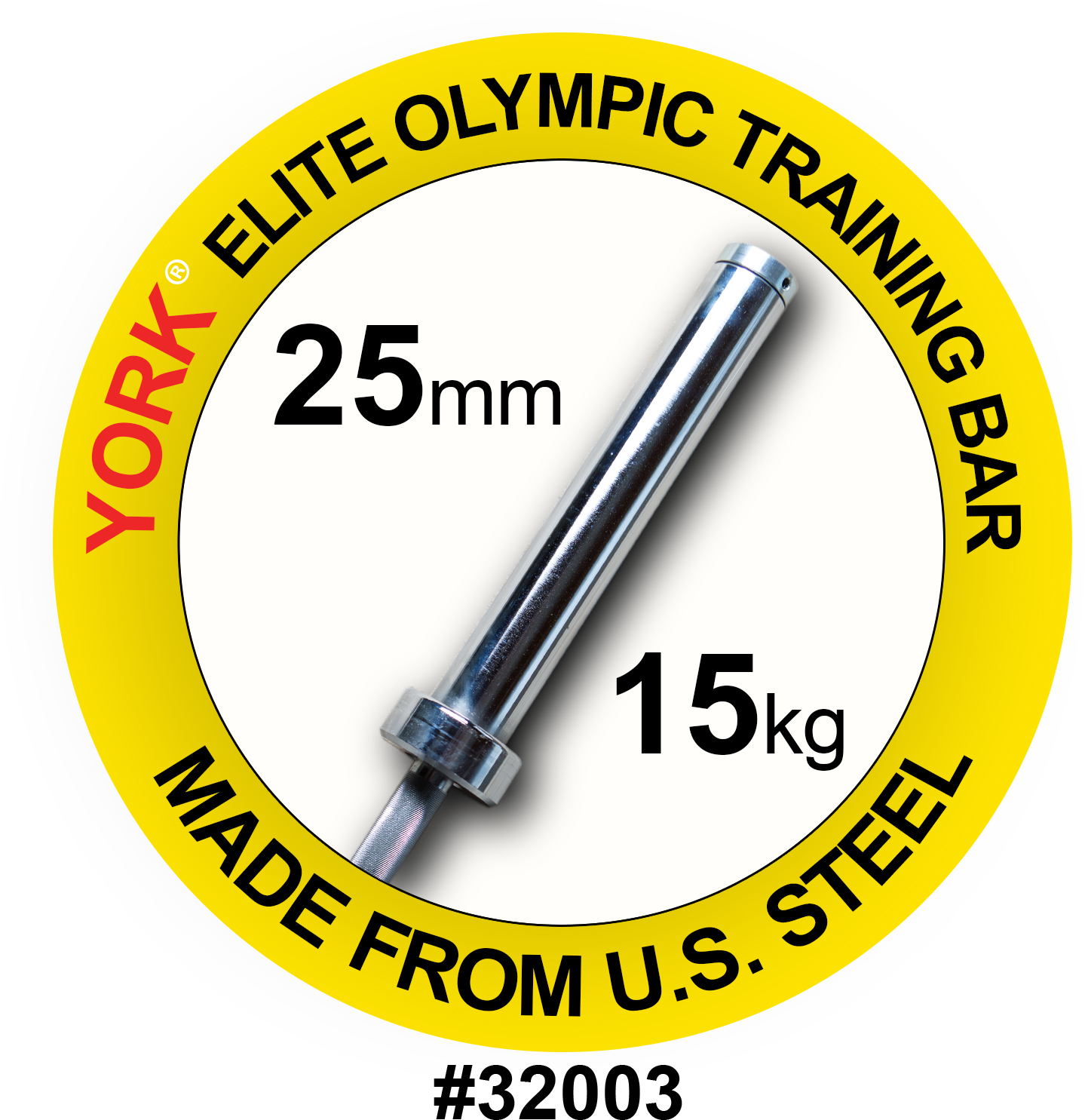 Women's 15 kg YORK Olympic Training Bar - 25 mm, Satin Chrome