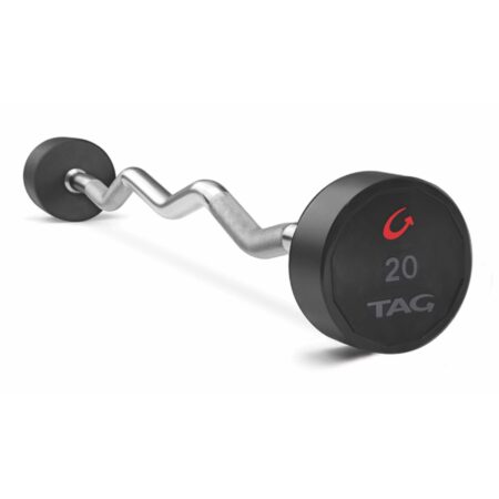 TAG Premium Ultrathane 70lb Fixed Barbell with EZ Curl handle
