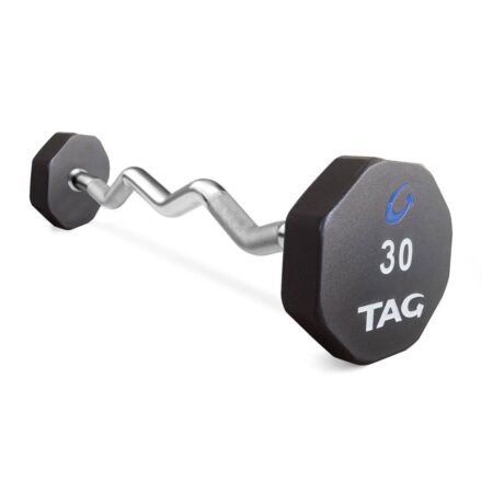20-110lb Virgin Rubber Fixed Barbell with EZ Curl Handle Set (10 Bars)