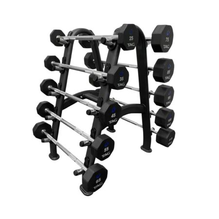 TAG 8 Sided 20-110lb Virgin Rubber Fixed Barbell with Straight Handle Set (by 10's)
