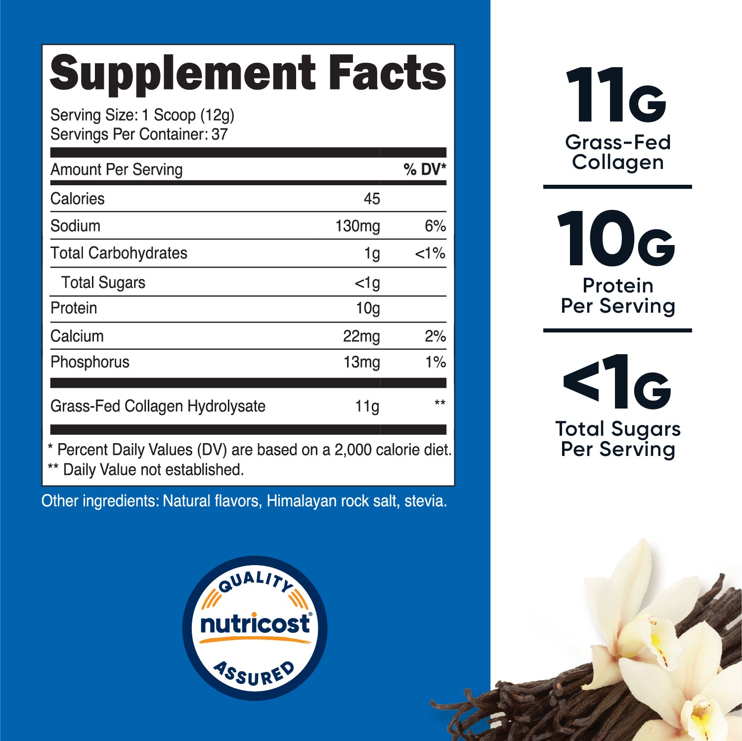 Grass-Fed Bovine Collagen Hydrolysate Powder Vanilla (1 LB) - Image 2