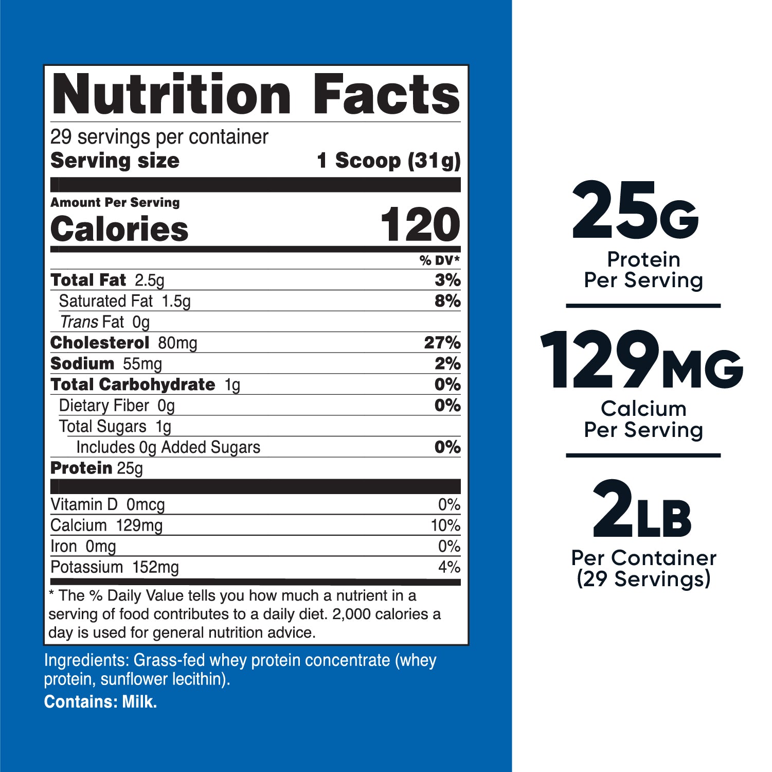 Grass-Fed Whey Protein Concentrate Powder Unflavored (2 LB) - Image 2
