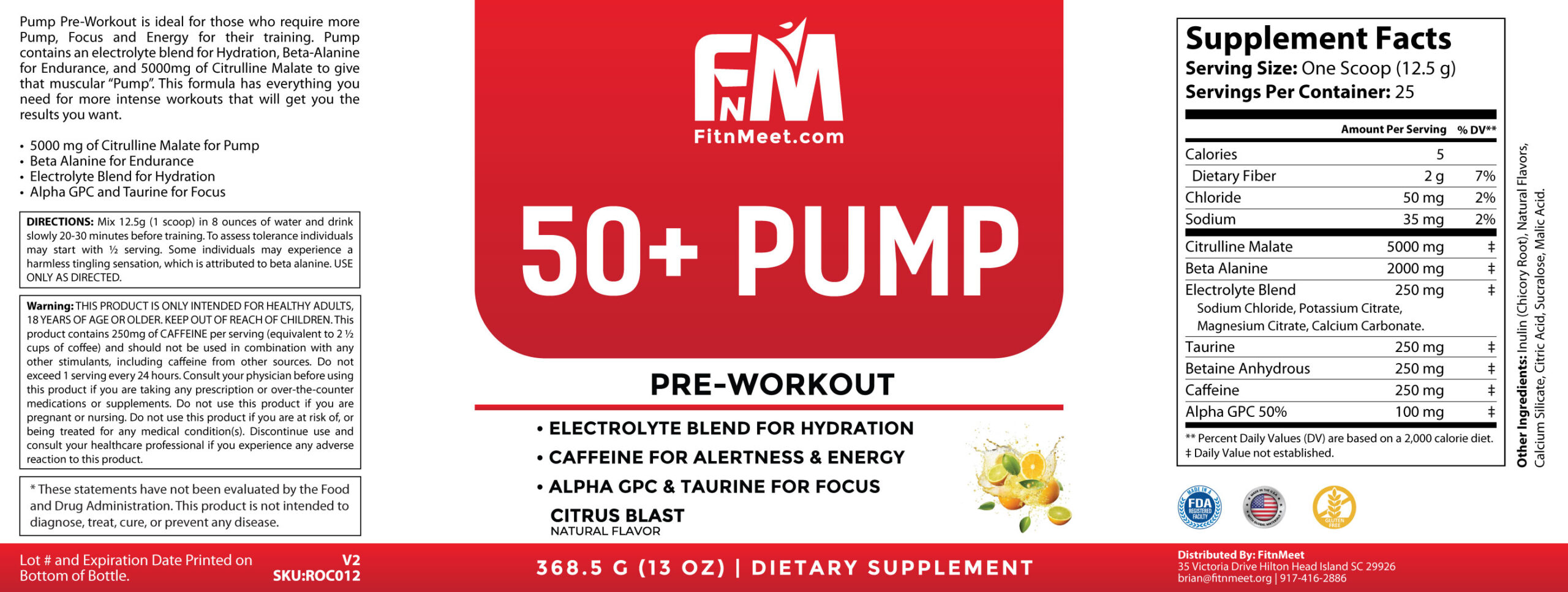 50+ Pump Non Stim Pre Workout - Citrus Blast - Image 2
