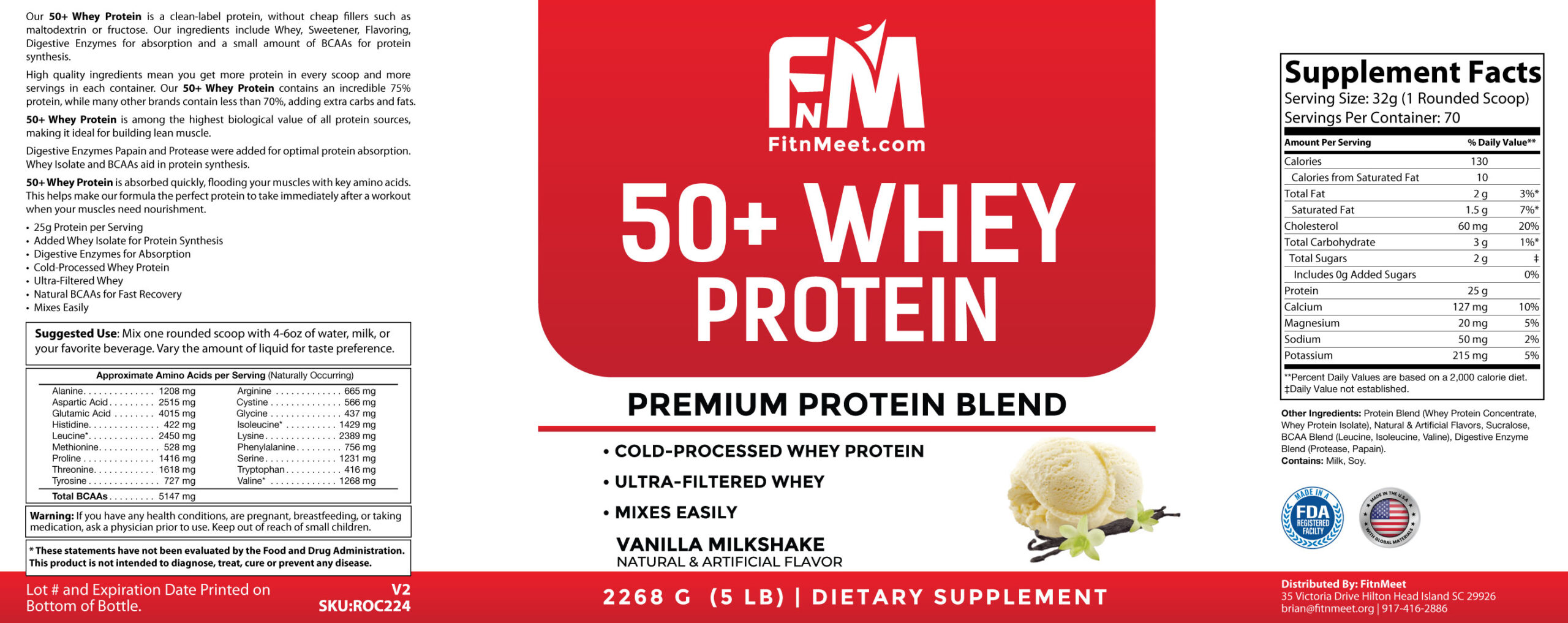 Best Whey Protein Powder Vanilla – Formula Whey Isolate & Concentrate (5lb) - Image 2