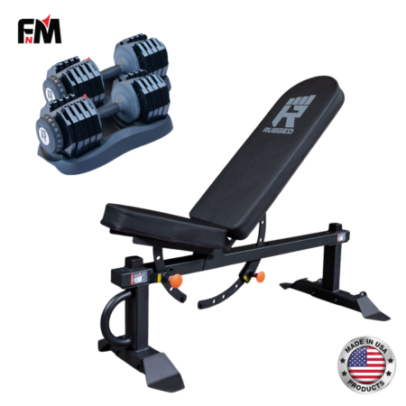 FitnMeet Flat/Incline Adjustable Bench with 5–50 lb Dumbbell Set for Home Gym