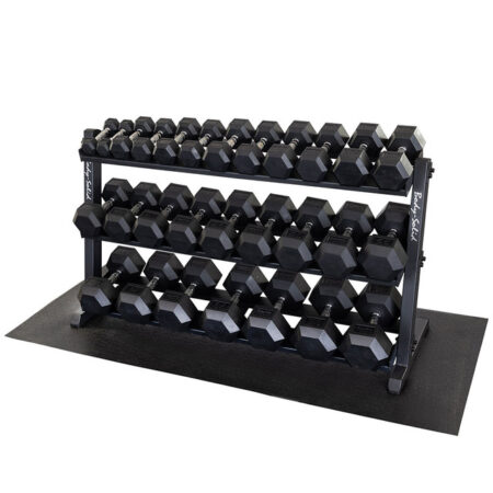 FitnMeet 5–70 lb Rubber Coated Dumbbell Package with Body-Solid 3-Tier Heavy Duty Storage Rack – Adjustable Dumbbell Set for Home & Commercial Gym Workouts