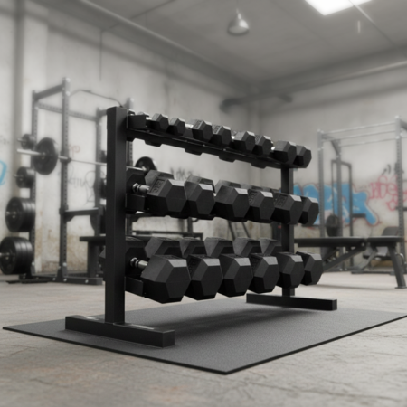 FitnMeet 5–50 lb. Rubber Coated Dumbbell Set with 3-Tier Storage Rack – Adjustable Dumbbells for Home Gym, Free Shipping & 3-Year Warranty