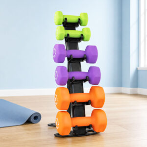 3 Pair Vinyl Dumbbell Set With Rack
