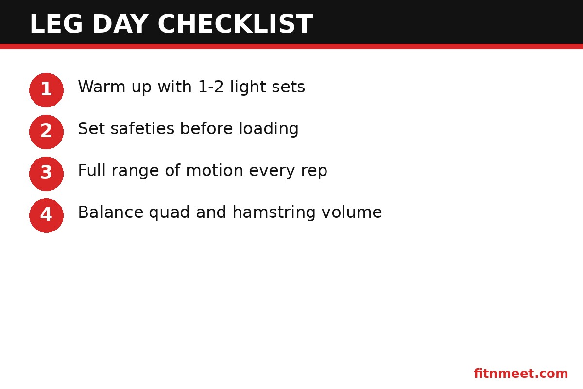 Leg machine workout checklist: setup, form cues and programming steps