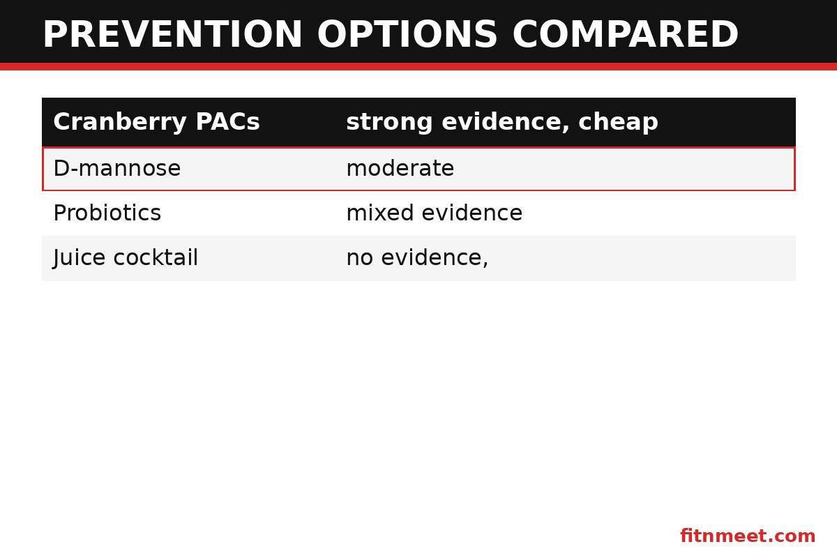 Urinary tract supplements comparison: cranberry PACs versus D-mannose versus probiotics versus antibiotics