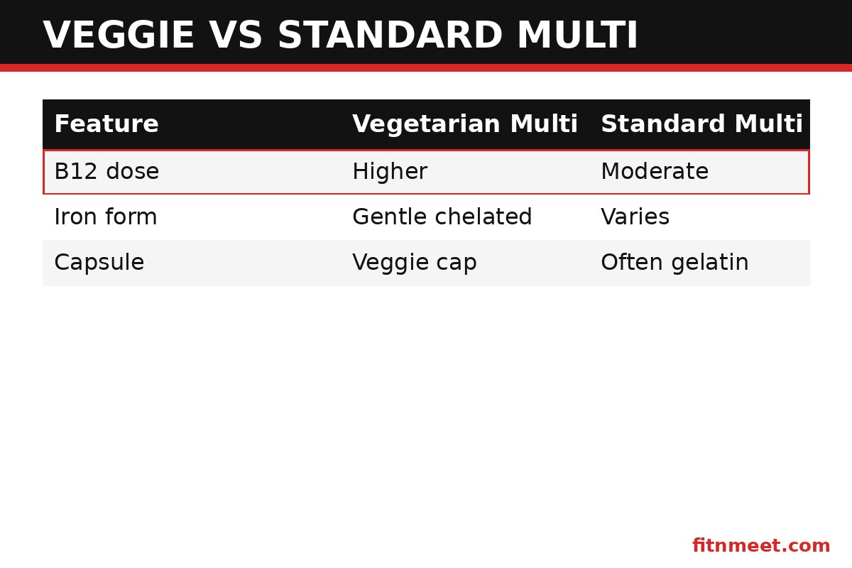 Vegetarian multivitamin supplements versus standard multi comparison