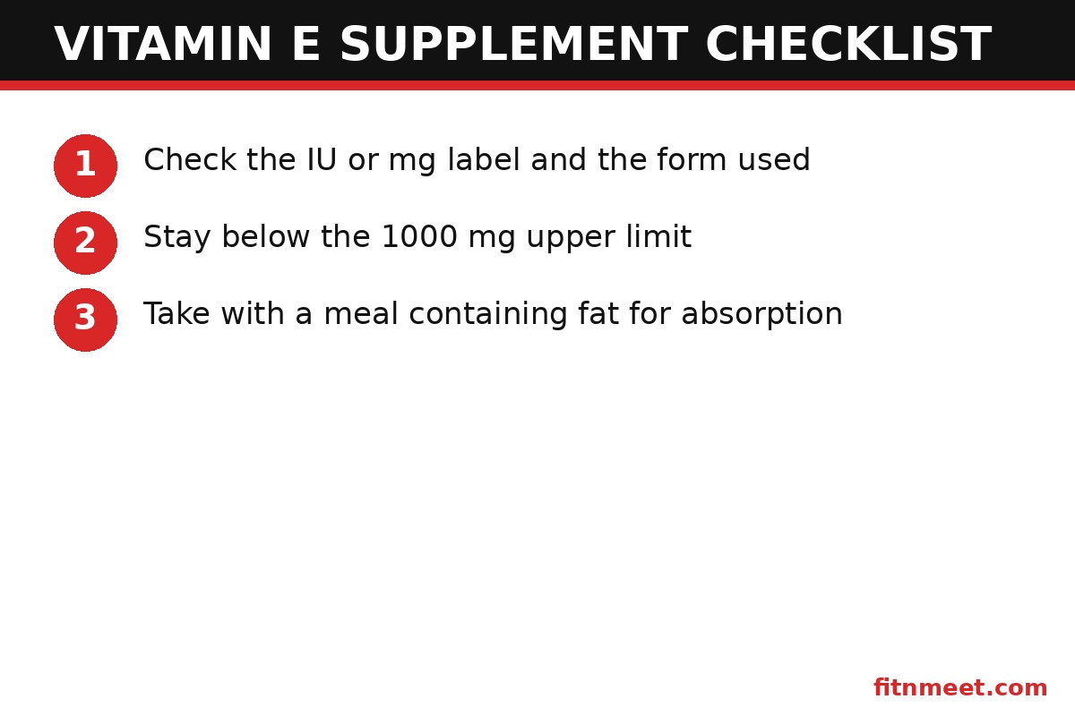 Vitamin E supplement checklist: label, dose and timing