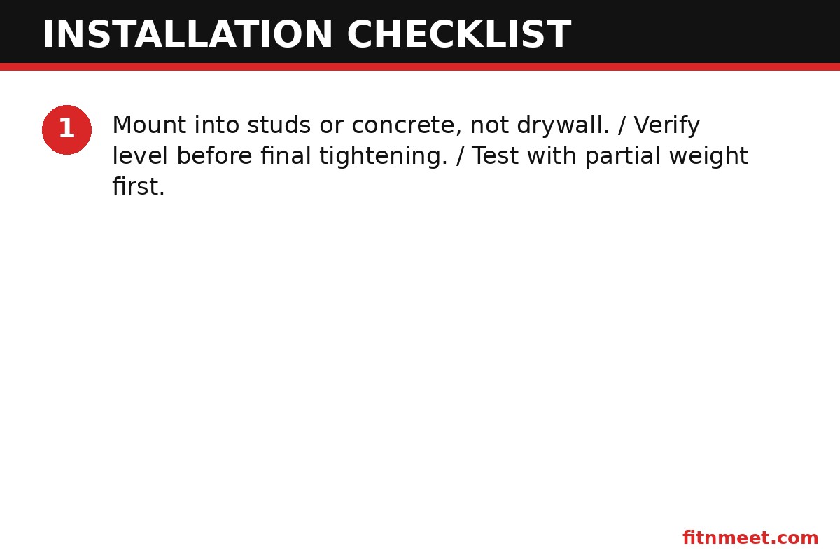 Installation safety checklist for a wall mounted pull up bar