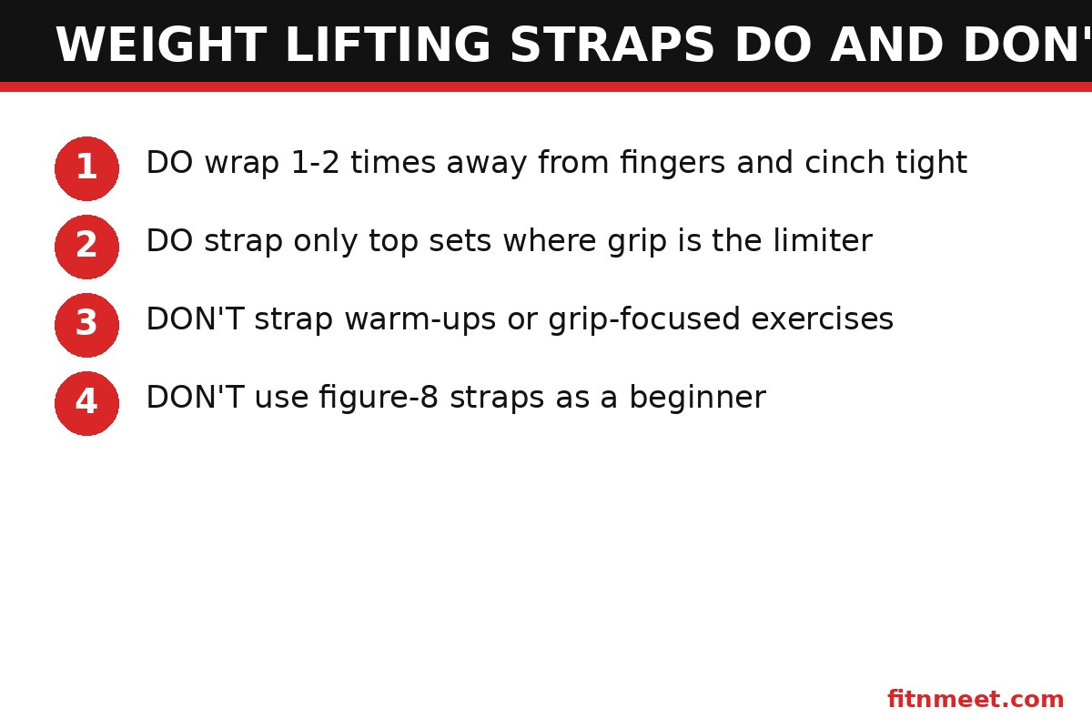 Weight lifting straps do and don't checklist: wrapping technique and when to use straps