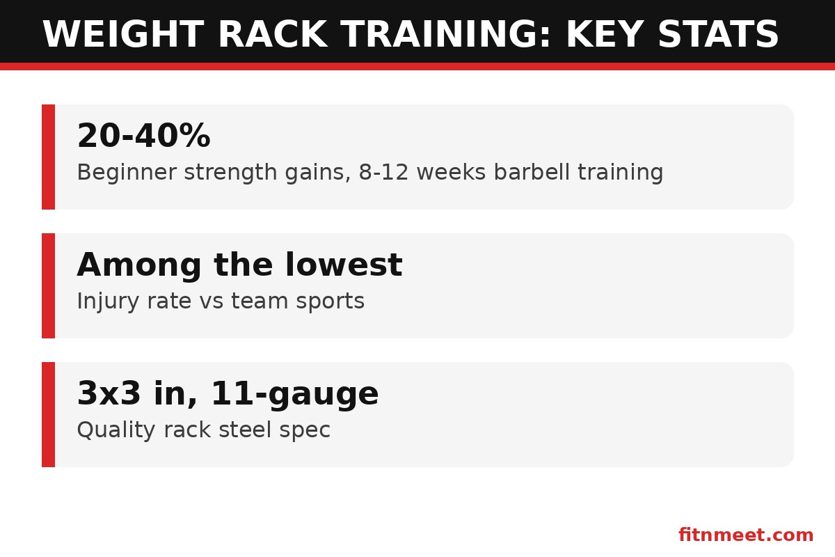 Key weight rack training statistics: strength gains, safety data and steel specifications