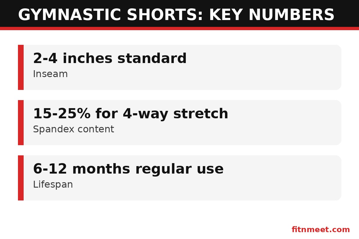 Women's gymnastic shorts statistics: inseam, spandex content and durability facts